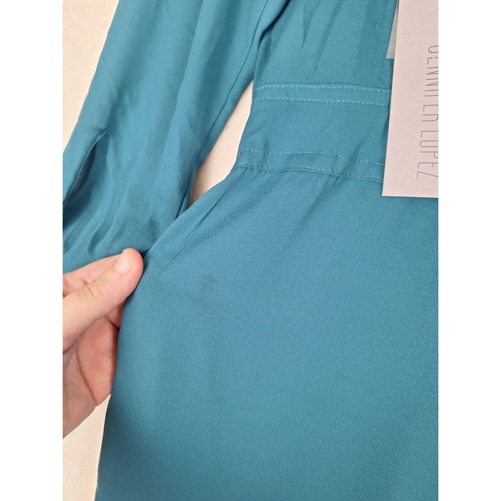Jennifer Lopez Womens 14 Roll Tab Sleeve Shorts Romper Turquoise Green Pockets - Picture 14 of 15